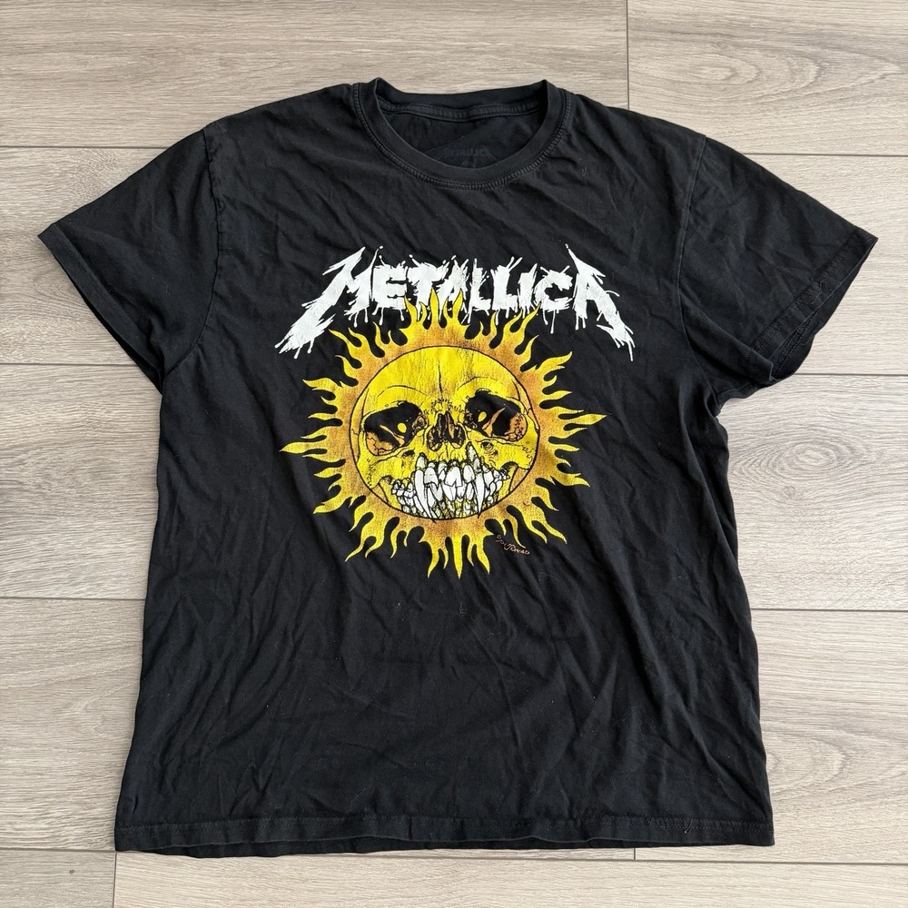 Metallica Shirt Mens Medium Black Sun Skull Graphic Pushead Band Tee Rock Metal
